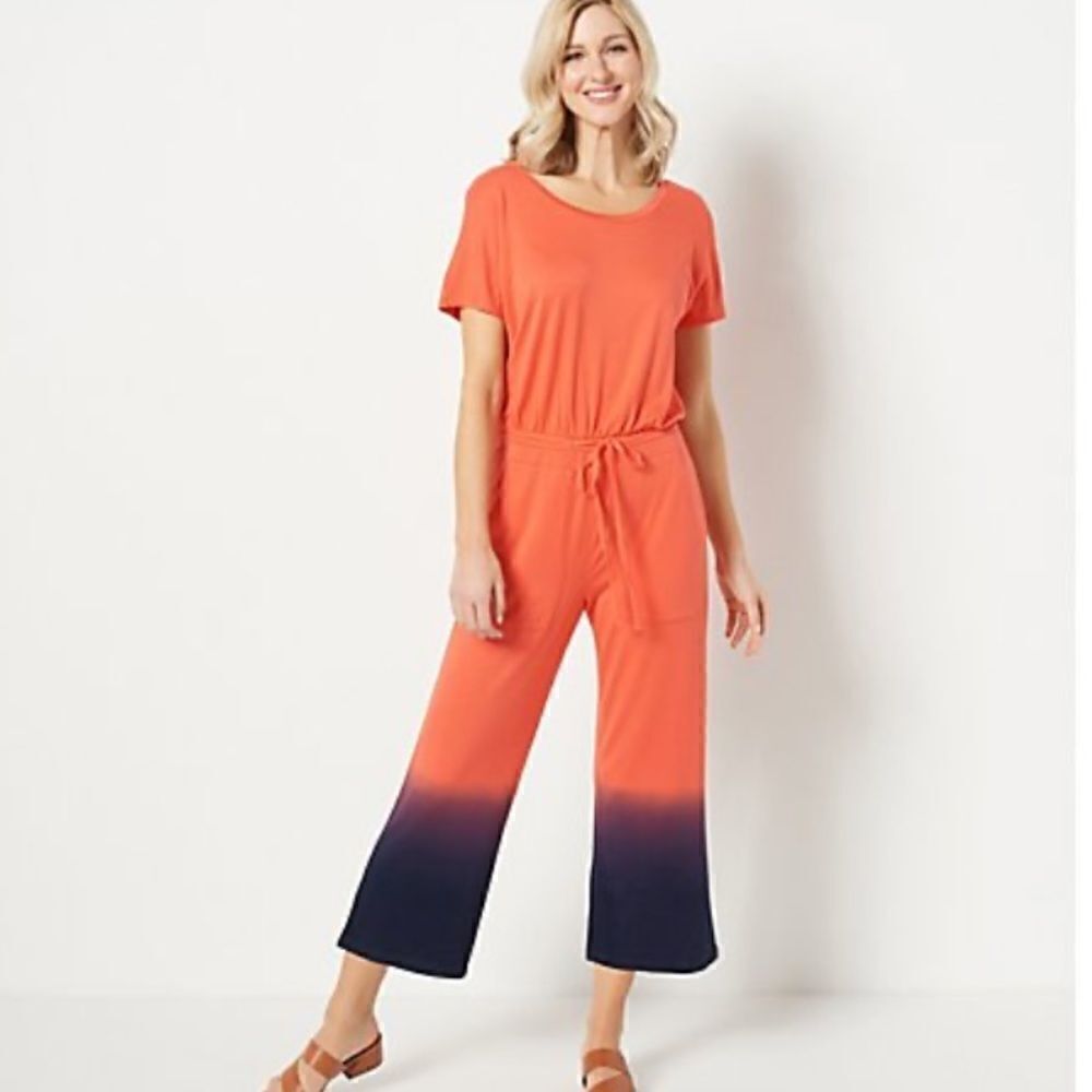 NWT Studio Park Week Away cropped Jumpsuit Ombré Coral Sz Med